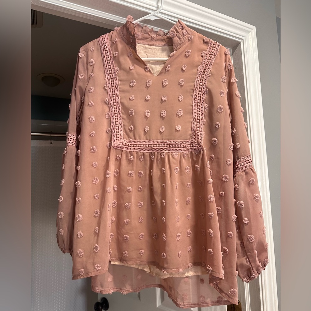 Light pink blouse with Swiss dot detail